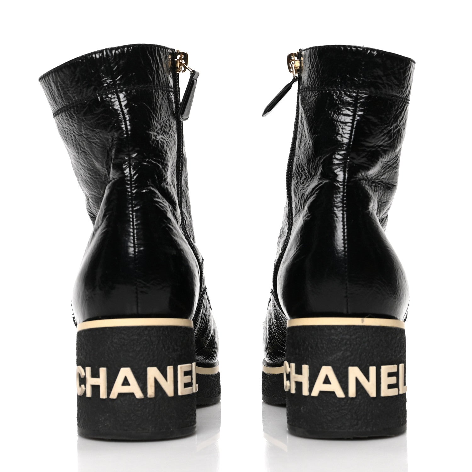 Chanel Shiny Crumpled Lambskin Lace Up Combat Boots 37.5 Black 5 of 8