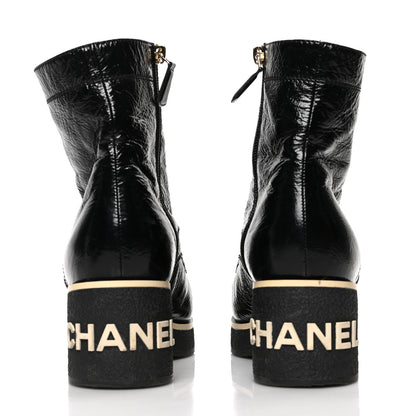 Chanel Shiny Crumpled Lambskin Lace Up Combat Boots 37.5 Black 5 of 8