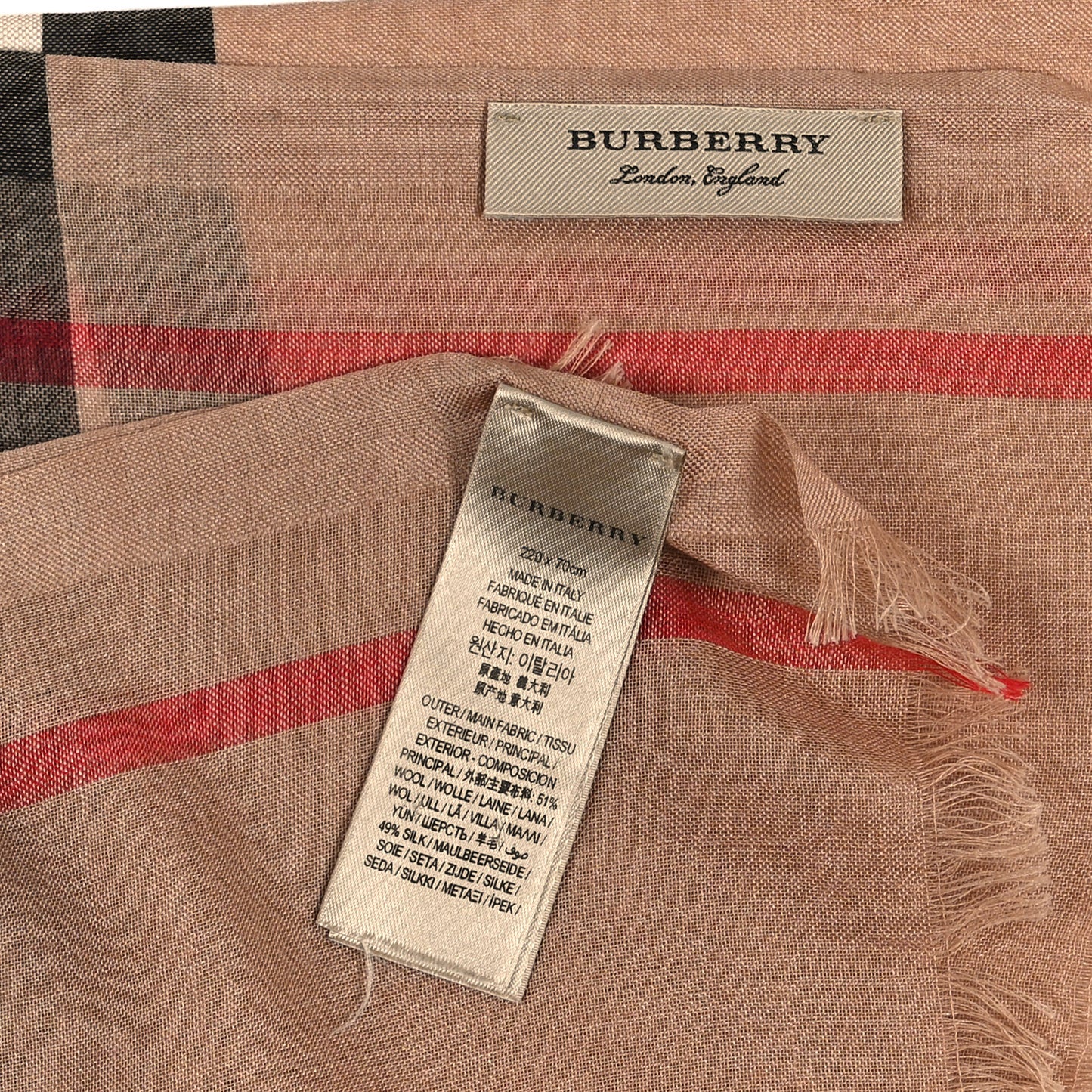 Wool Silk Gauze Giant Check Lightweight Scarf Archive Beige