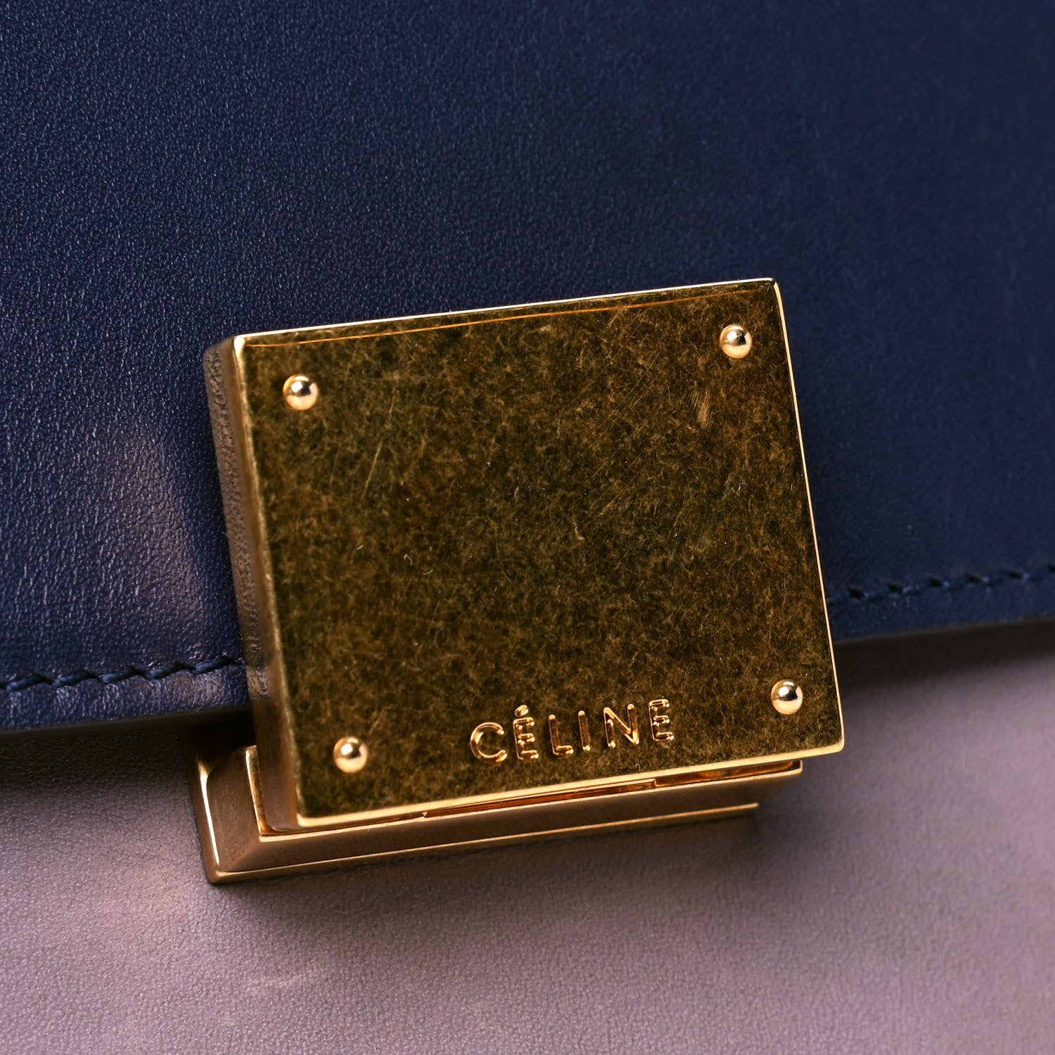 Celine Sleek Calfskin Small Tri-Color Trapeze Dark Blue 4 of 5