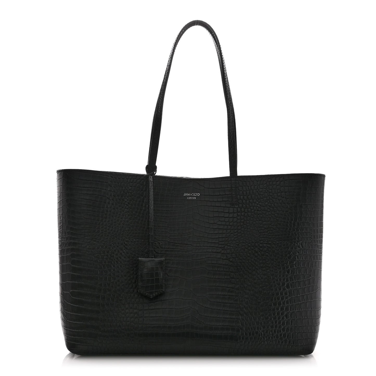 Calfskin Crocodile Embossed Nine2Five East West Tote Black