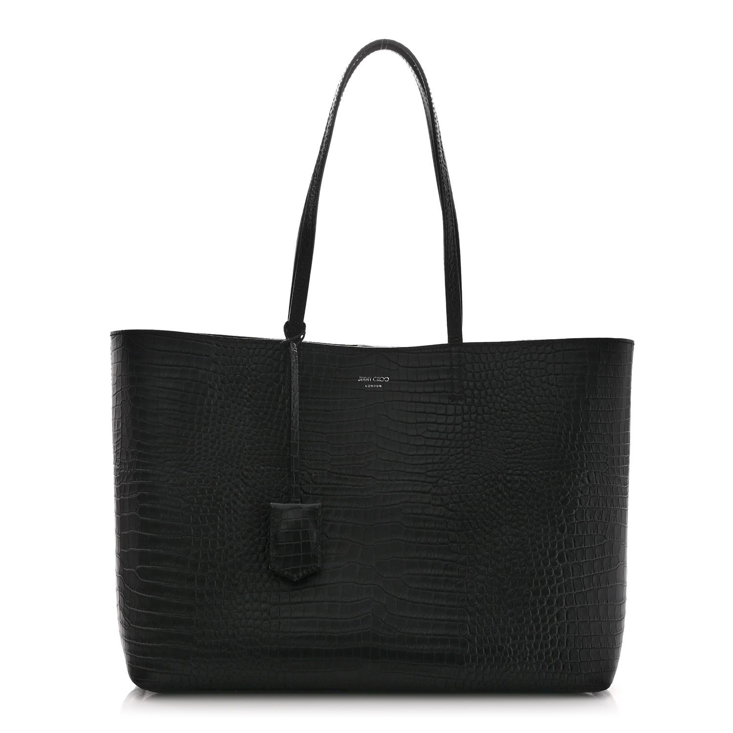 Jimmy Choo Calfskin Crocodile Embossed Nine2Five East West Tote Black 3 of 12