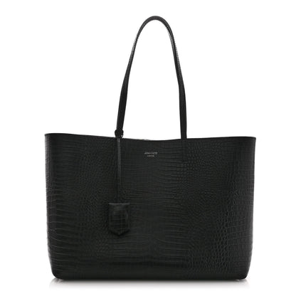 Jimmy Choo Calfskin Crocodile Embossed Nine2Five East West Tote Black 3 of 12