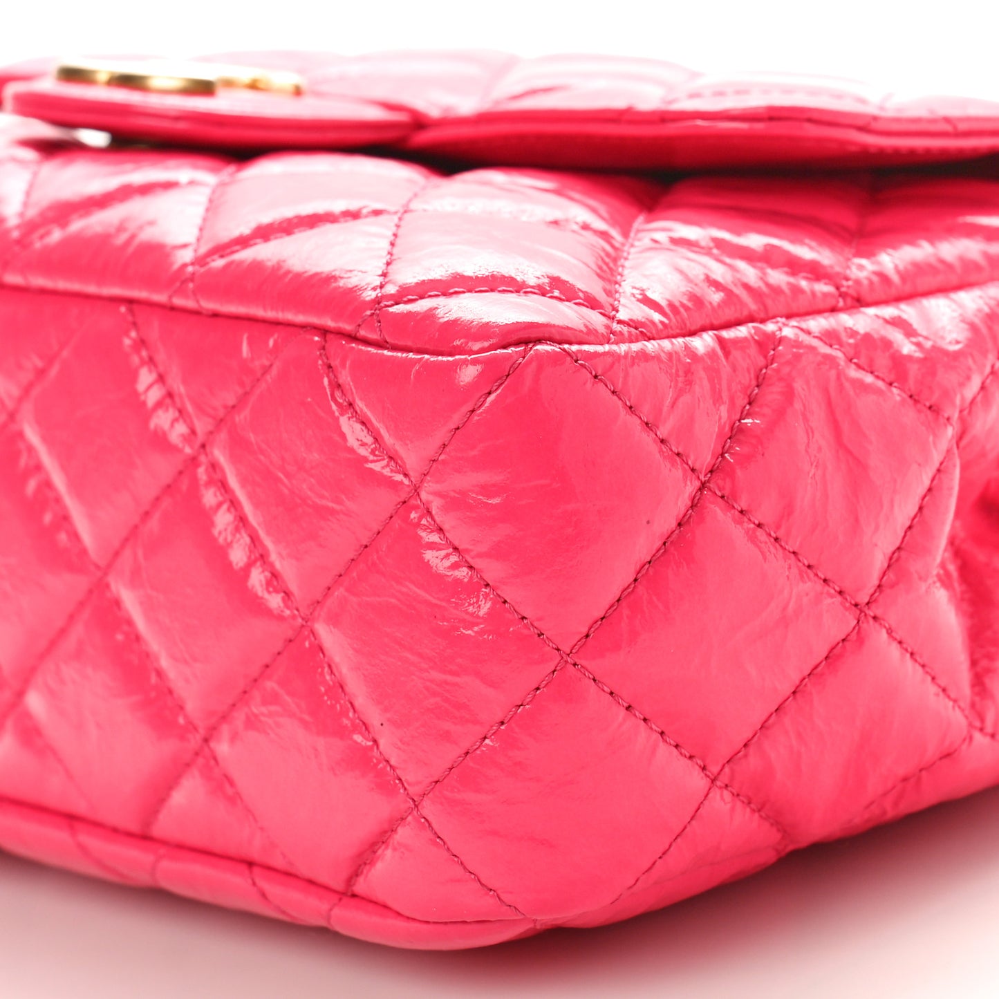 Shiny Crumpled Calfskin Quilted Wavy CC Hobo Fuchsia