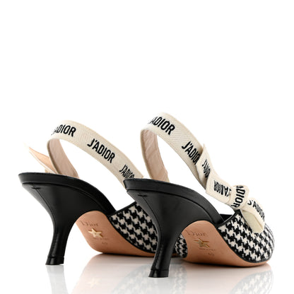 Christian Dior Wool Ribbon Houndstooth J'Adior Slingback 65mm Pumps 40 Black White 4 of 14