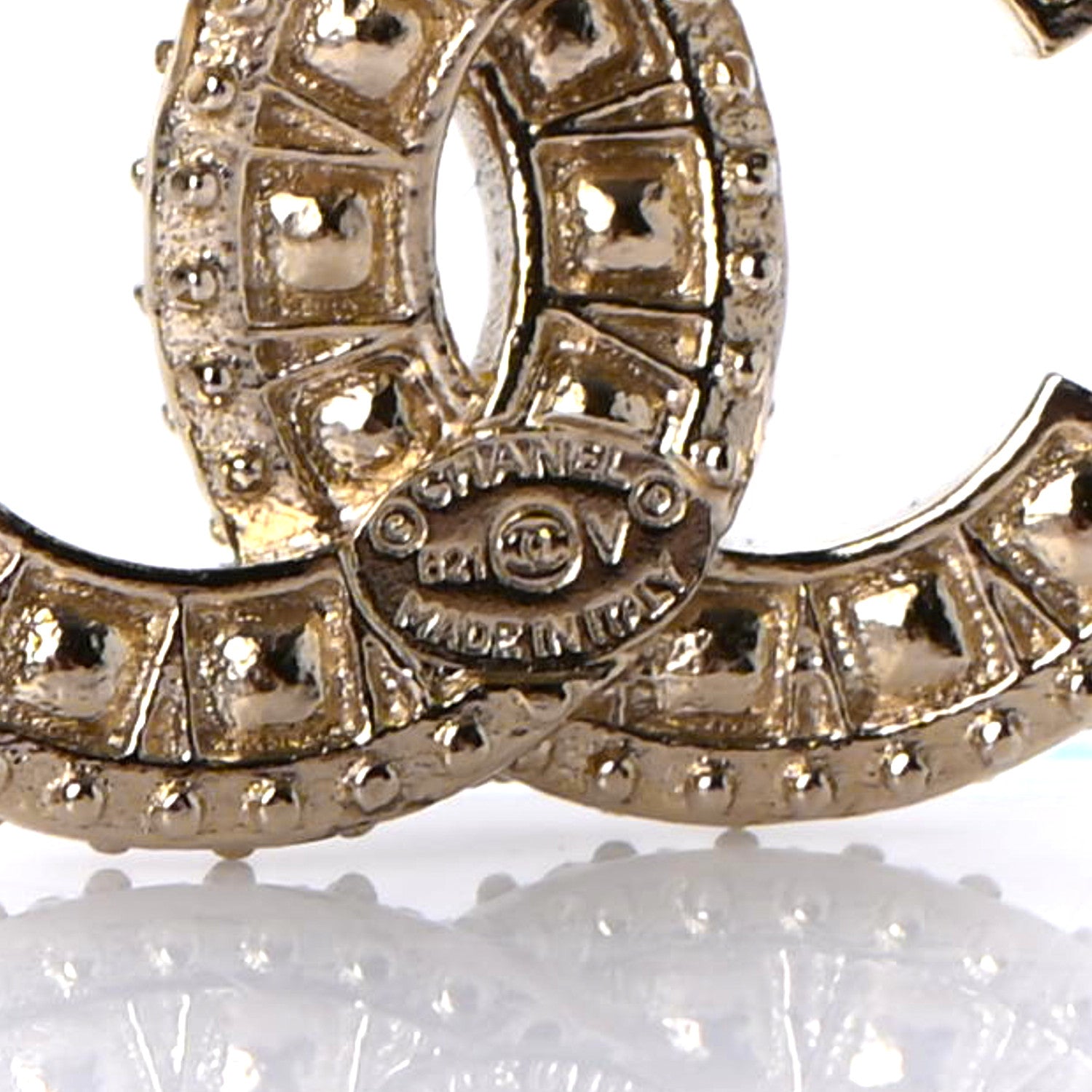 Chanel Crystal Timeless CC Earrings Light Gold 4 of 4