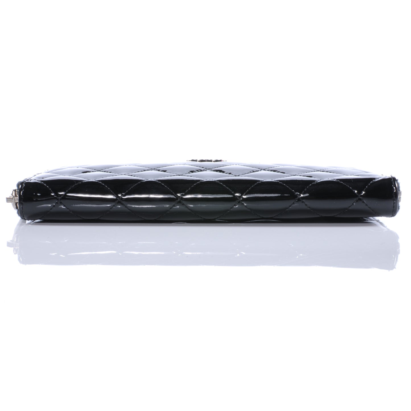 Patent Quilted Large Zip Around Wallet Black