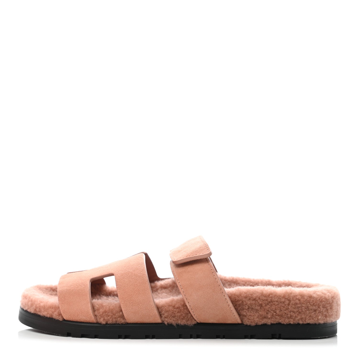 Hermes Suede Goatskin Woolskin Womens Chypre Sandals 38.5 Rose Aube 1 of 8