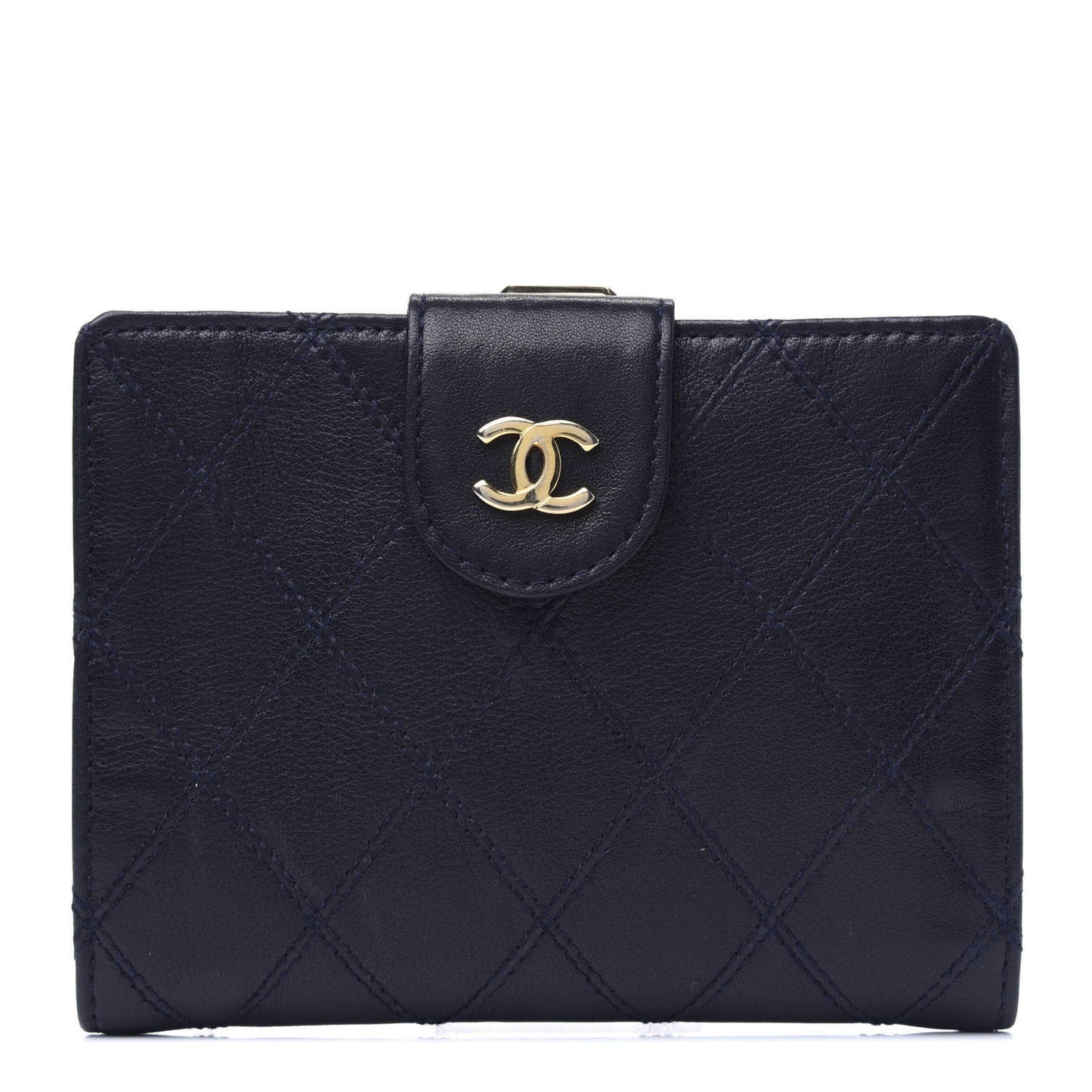 Lambskin Diamond Stitched Compact French Wallet Navy
