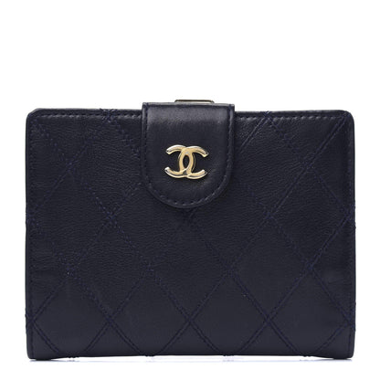 Chanel Lambskin Diamond Stitched Compact French Wallet Navy 1 of 18