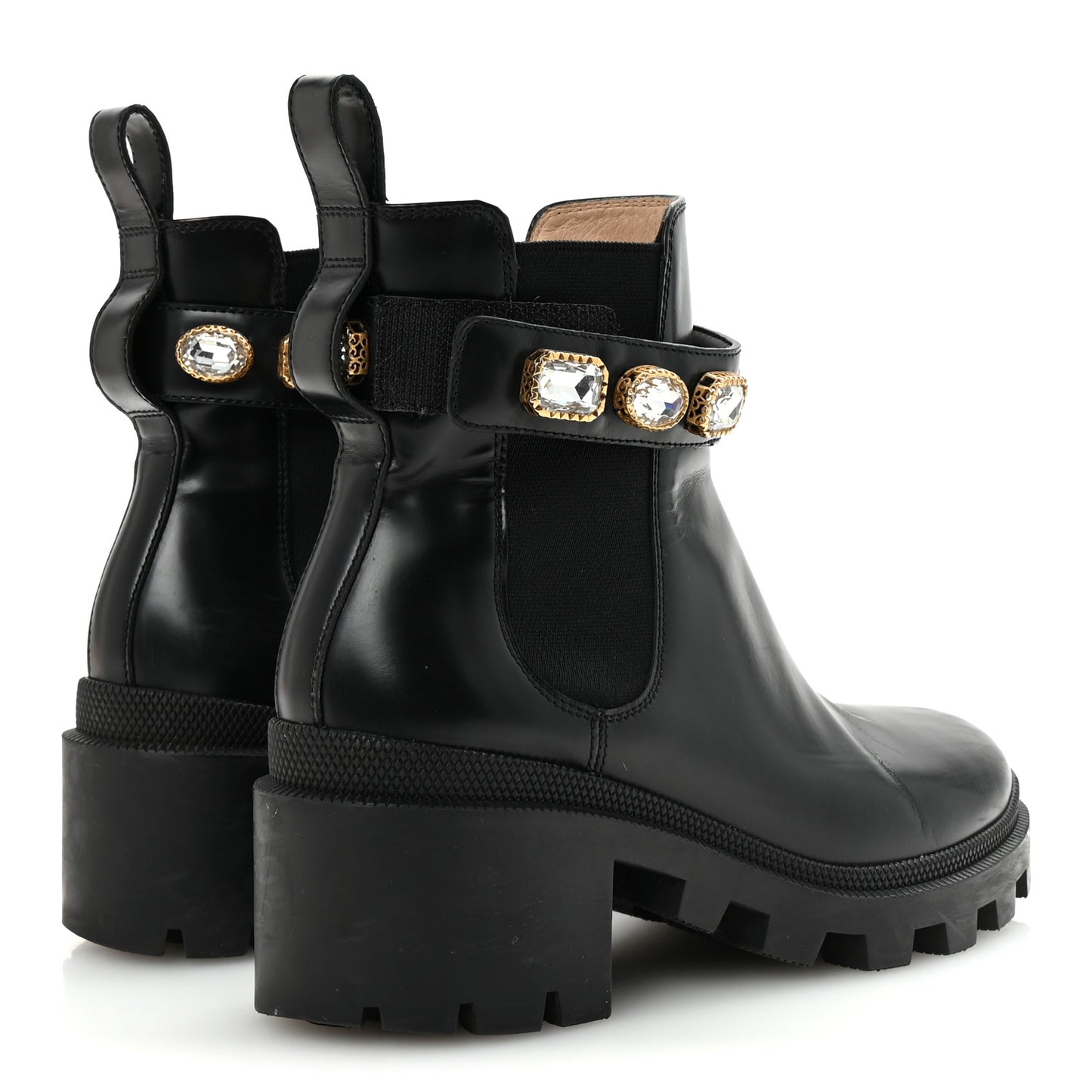 Calfskin Crystal GG Trip Chelsea Ankle Boots 36.5 Black