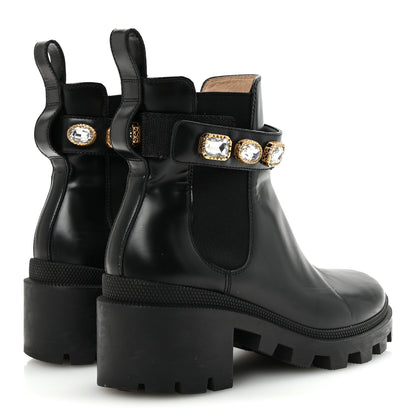Gucci Calfskin Crystal GG Trip Chelsea Ankle Boots 36.5 Black 5 of 9