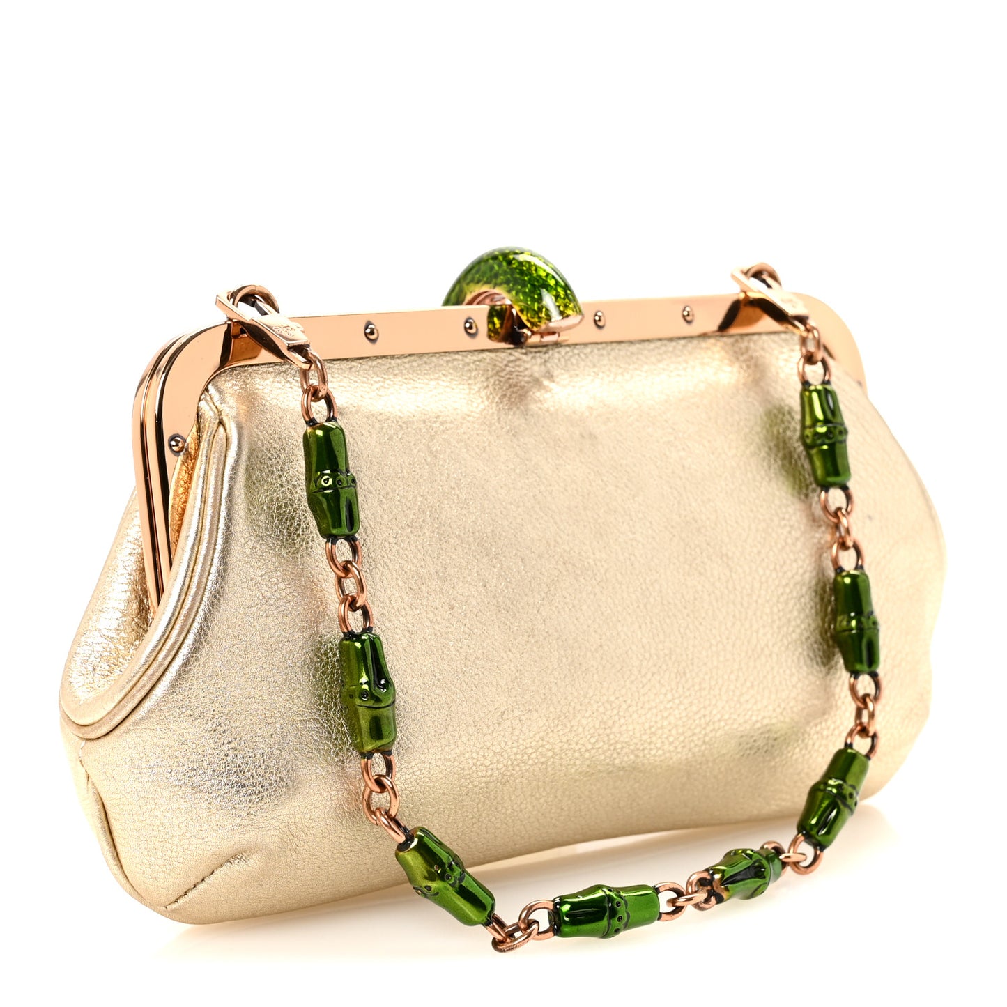 Metallic Calfskin Jeweled Dragon Evening Bag Gold