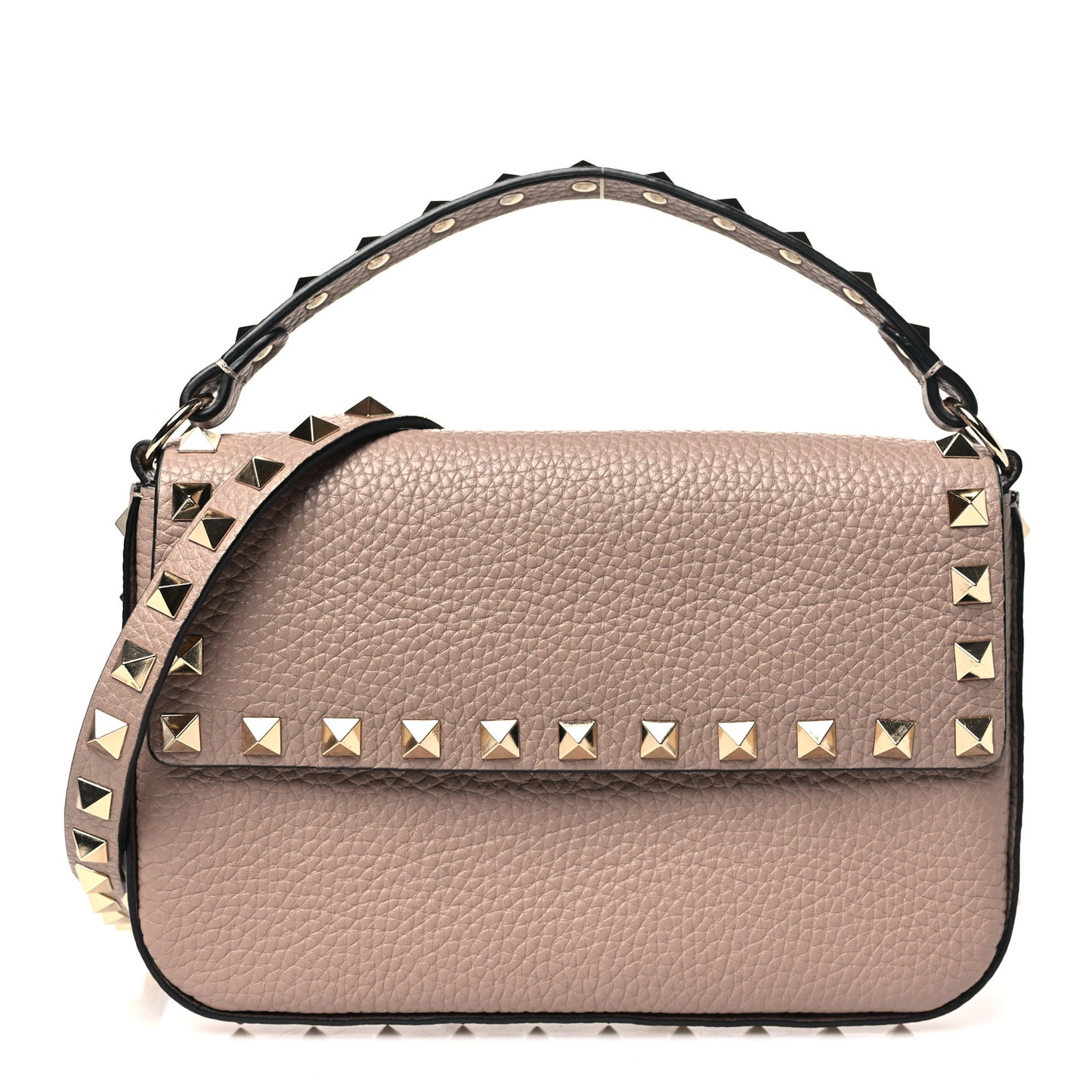 Grainy Calfskin Rockstud Crossbody Pouch Poudre