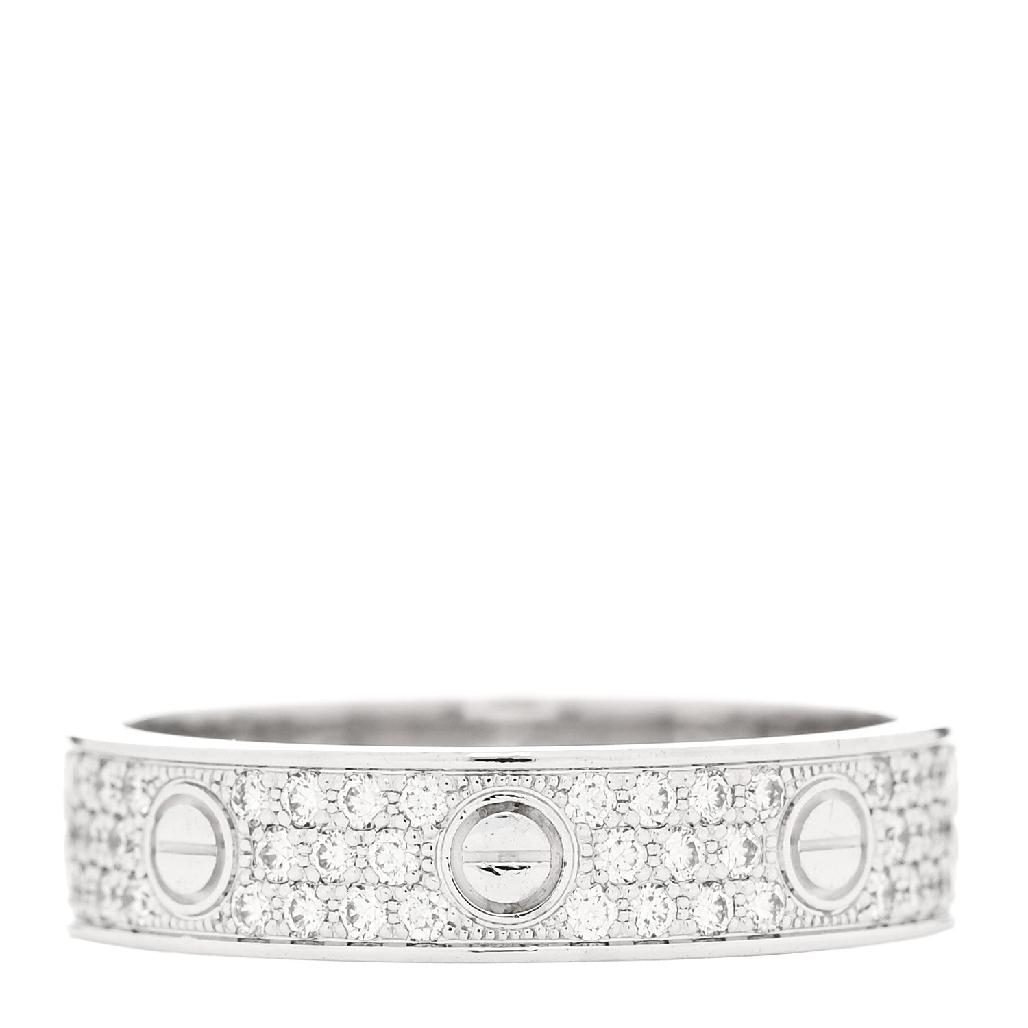 Cartier 18K White Gold Diamond 5mm LOVE Paved Ring 56 7.75 1 of 5