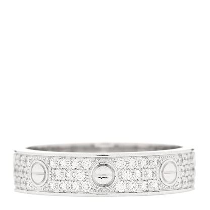 Cartier 18K White Gold Diamond 5mm LOVE Paved Ring 56 7.75 1 of 5
