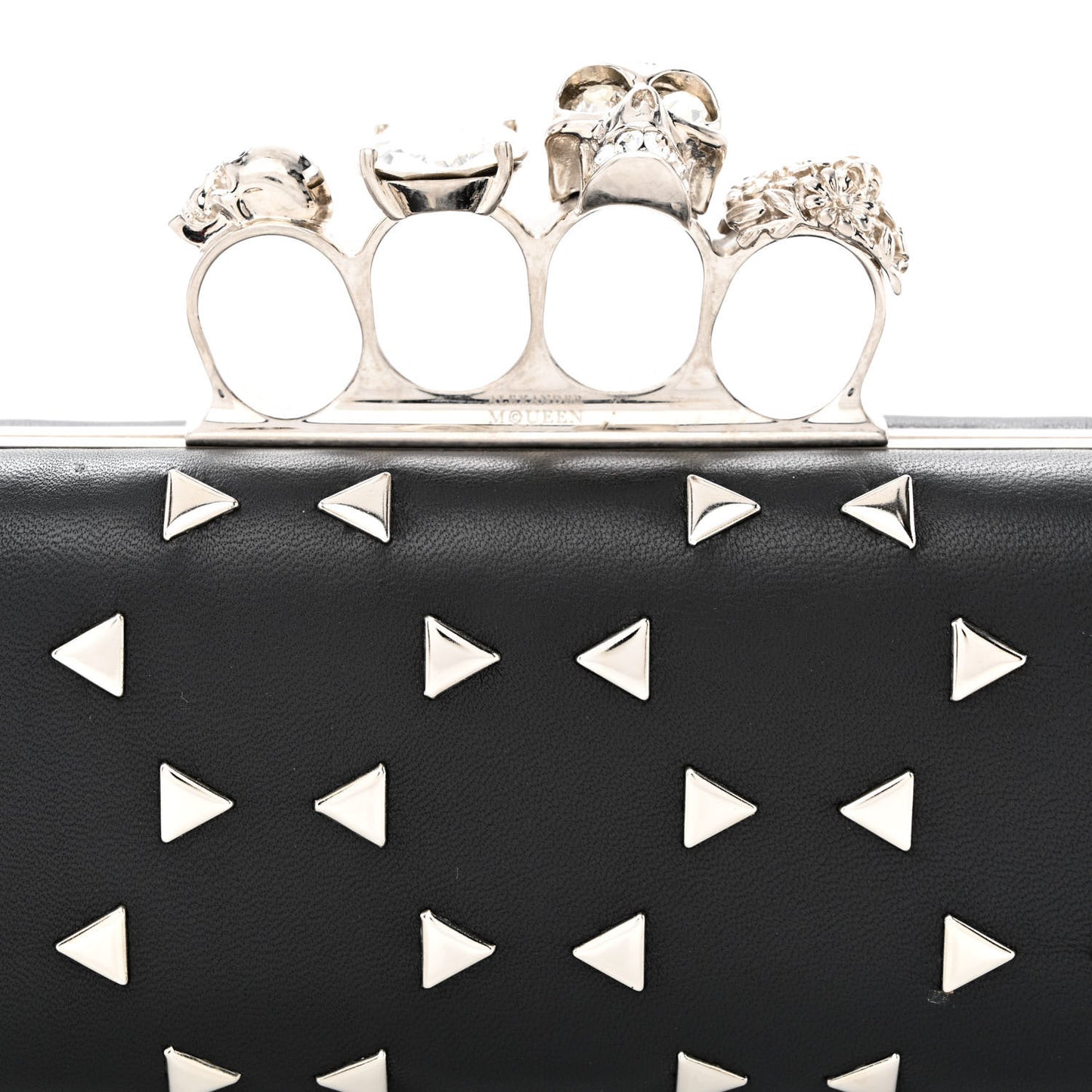 Nappa Triangle Studded Knucklebox Clutch Black