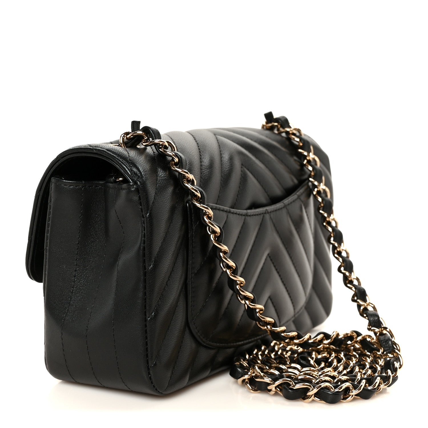 Chanel Lambskin Chevron Quilted Mini Rectangular Flap Black 3 of 12
