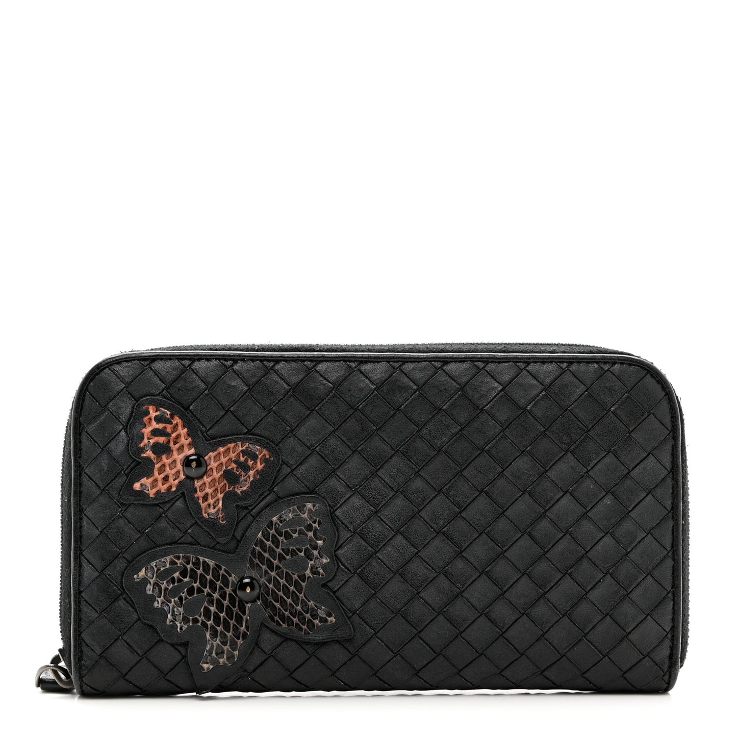 Nappa Intrecciato Ayers Zip Around Butterfly Wallet Black