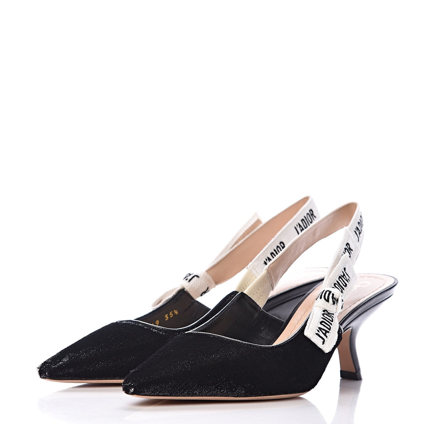 Shiny Velvet Ribbon J'Adior Slingback 65mm Pumps 35.5 Black
