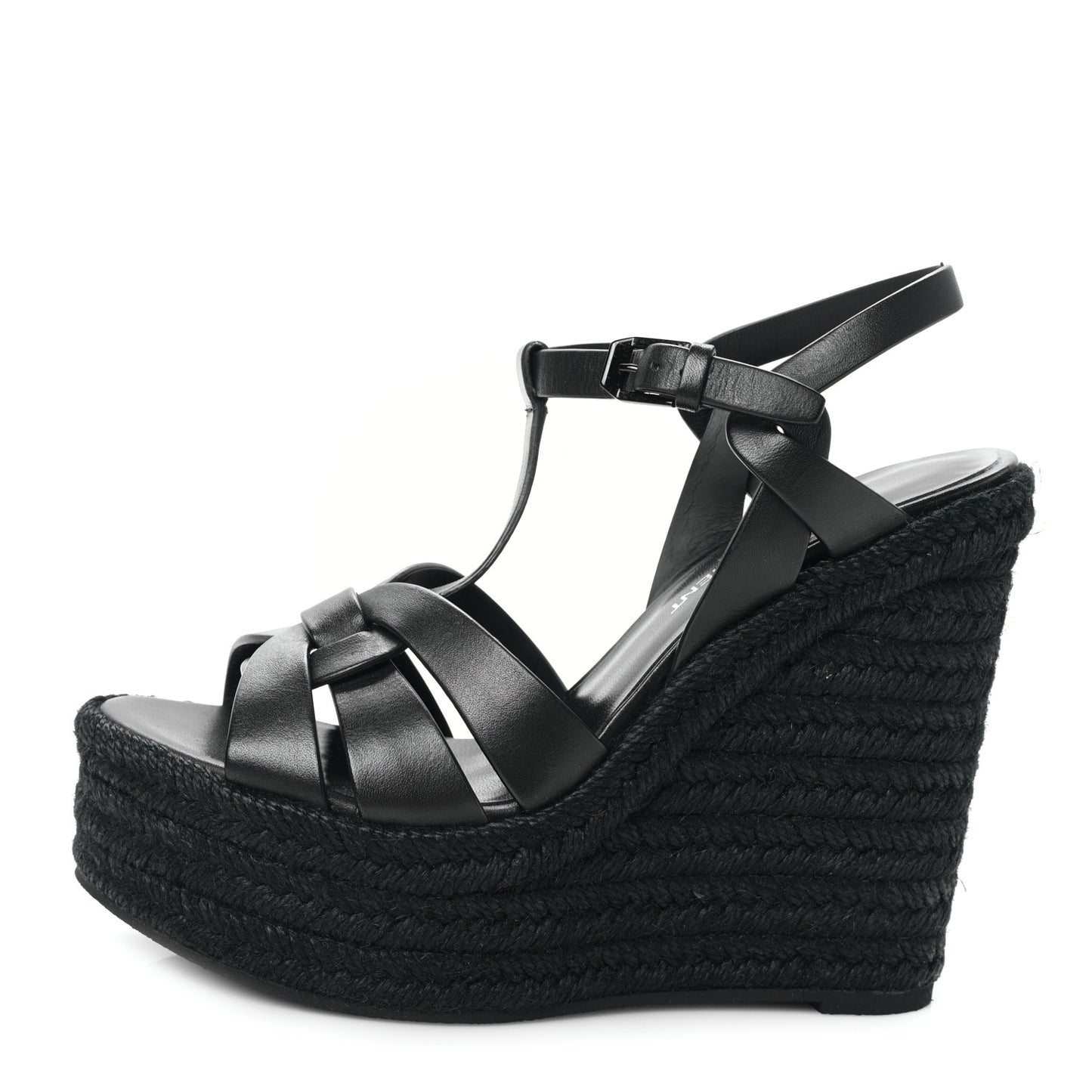 Calfskin Tribute 95 Platform Espadrille Wedge Sandals 36.5 Black