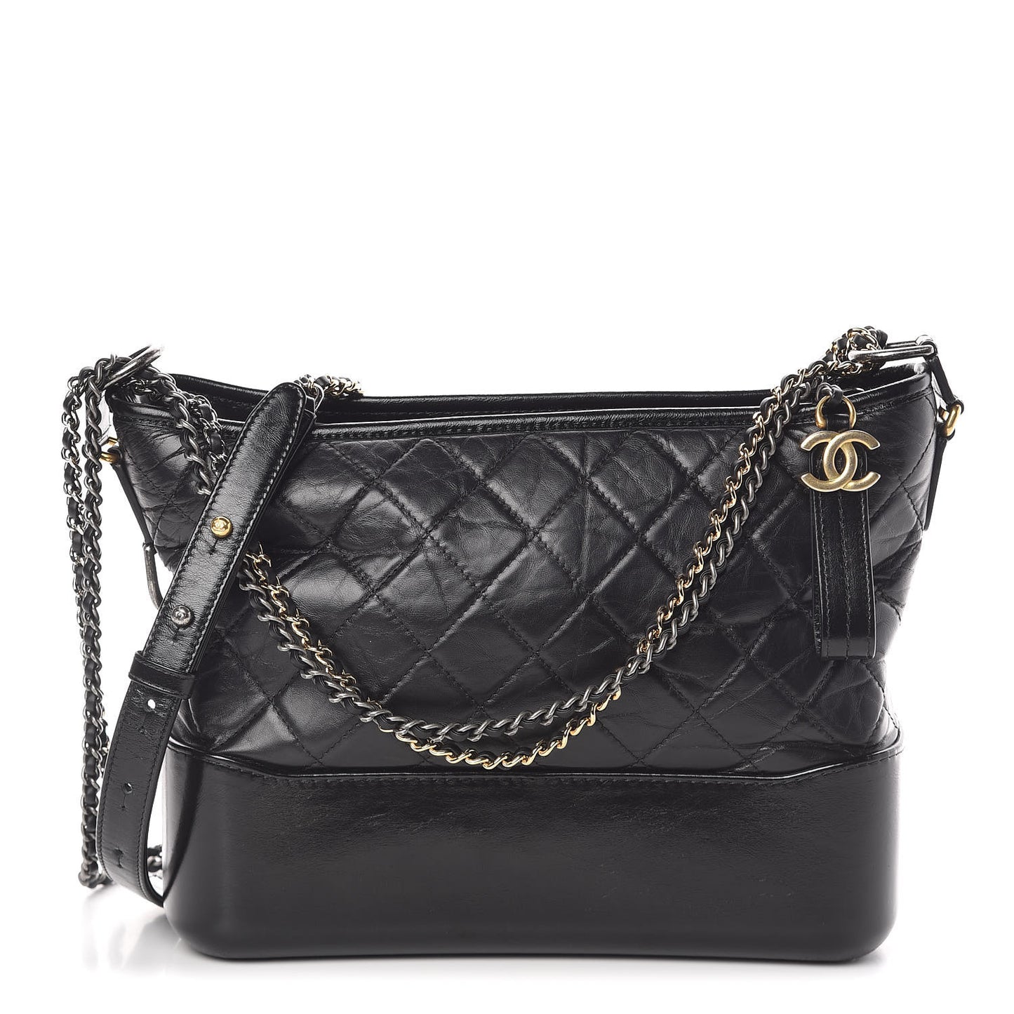 Aged Calfskin Quilted Medium Gabrielle Hobo Black