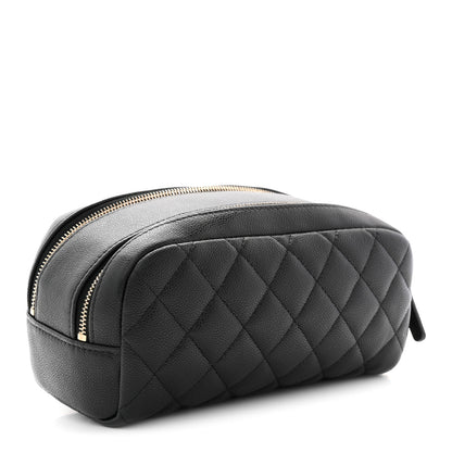 Chanel Caviar Quilted Double Zip Pouch Cosmetic Case Black 3 of 10