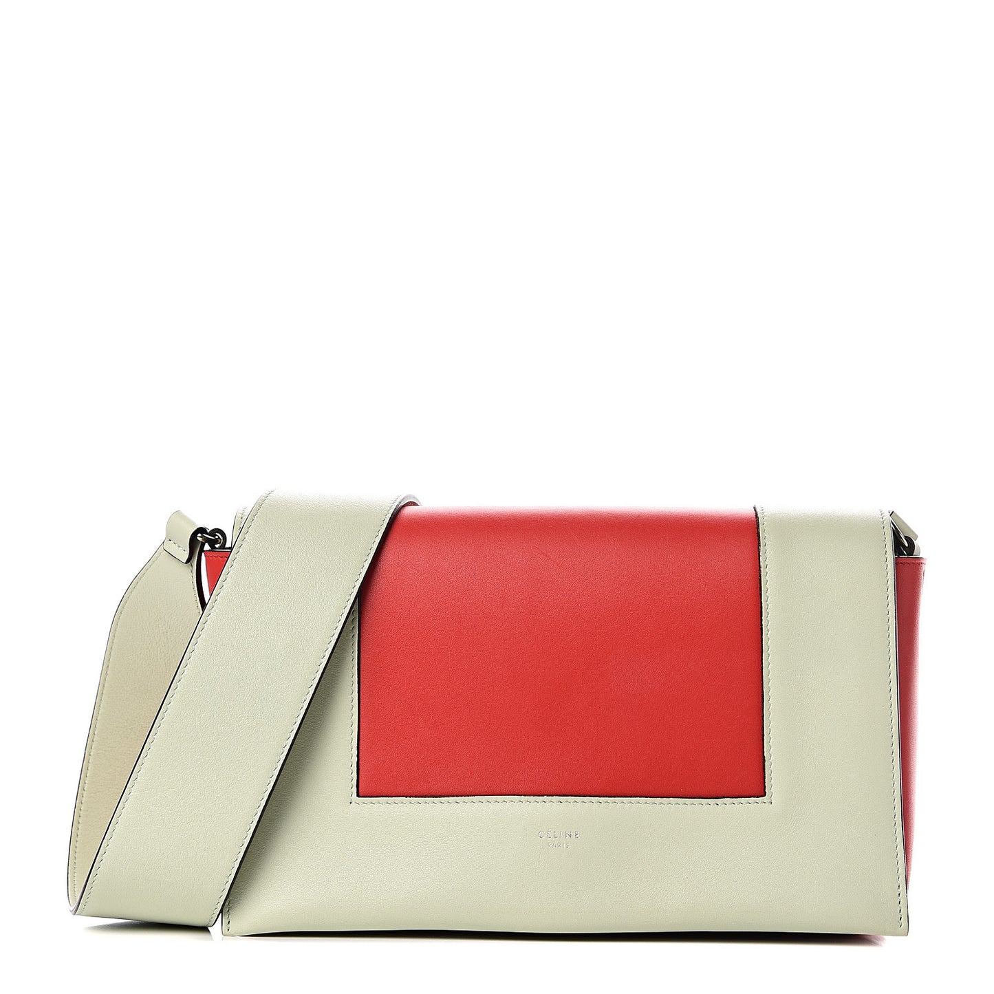 Shiny Smooth Calfskin Medium Frame Shoulder Bag Pastel Green Pop Red
