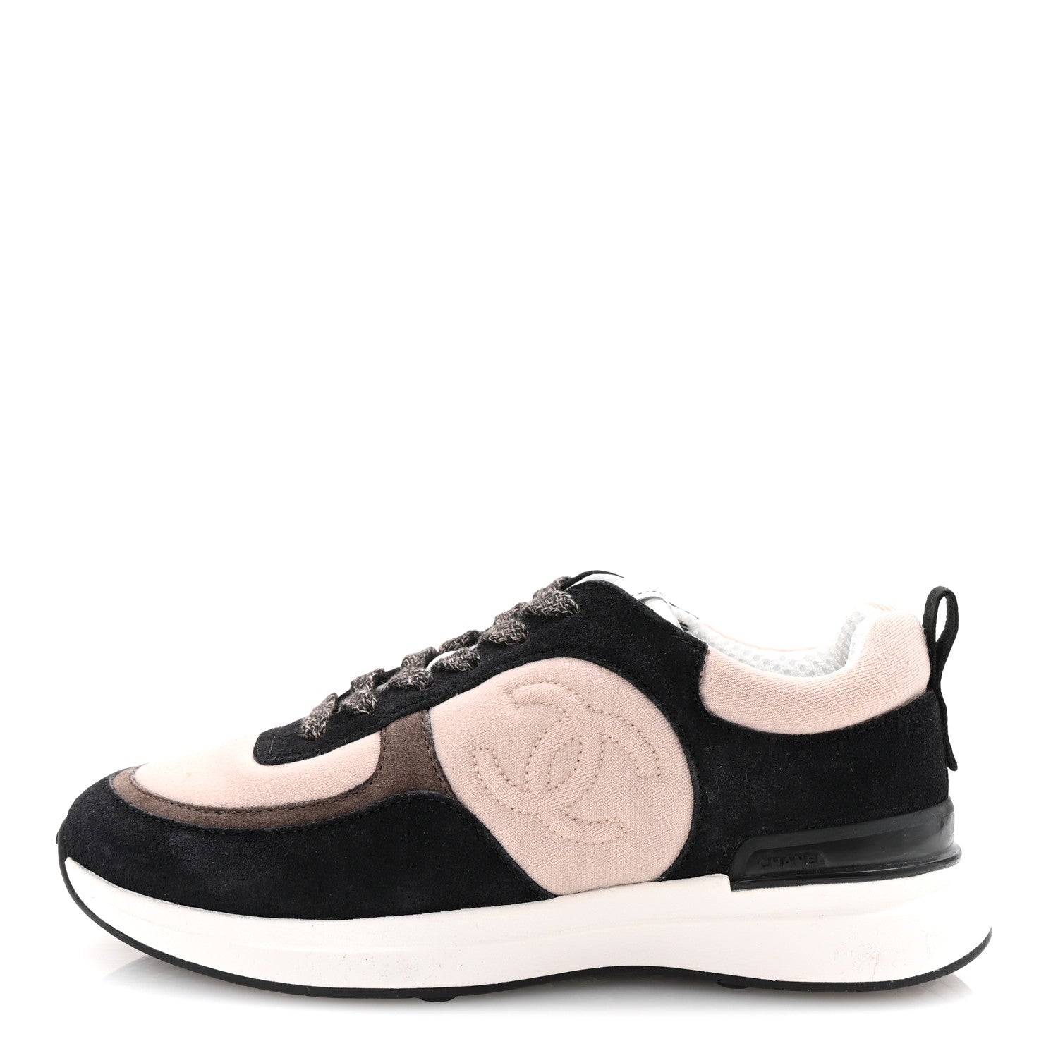 Chanel Suede Calfskin Fabric CC Sneakers 35.5 Dark Grey Light Pink 1 of 10