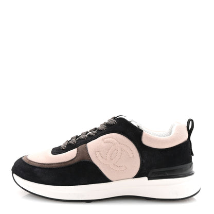 Chanel Suede Calfskin Fabric CC Sneakers 35.5 Dark Grey Light Pink 1 of 10