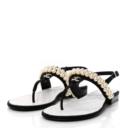 Chanel Grosgrain Pearl CC Sandals 39 Black 3 of 9