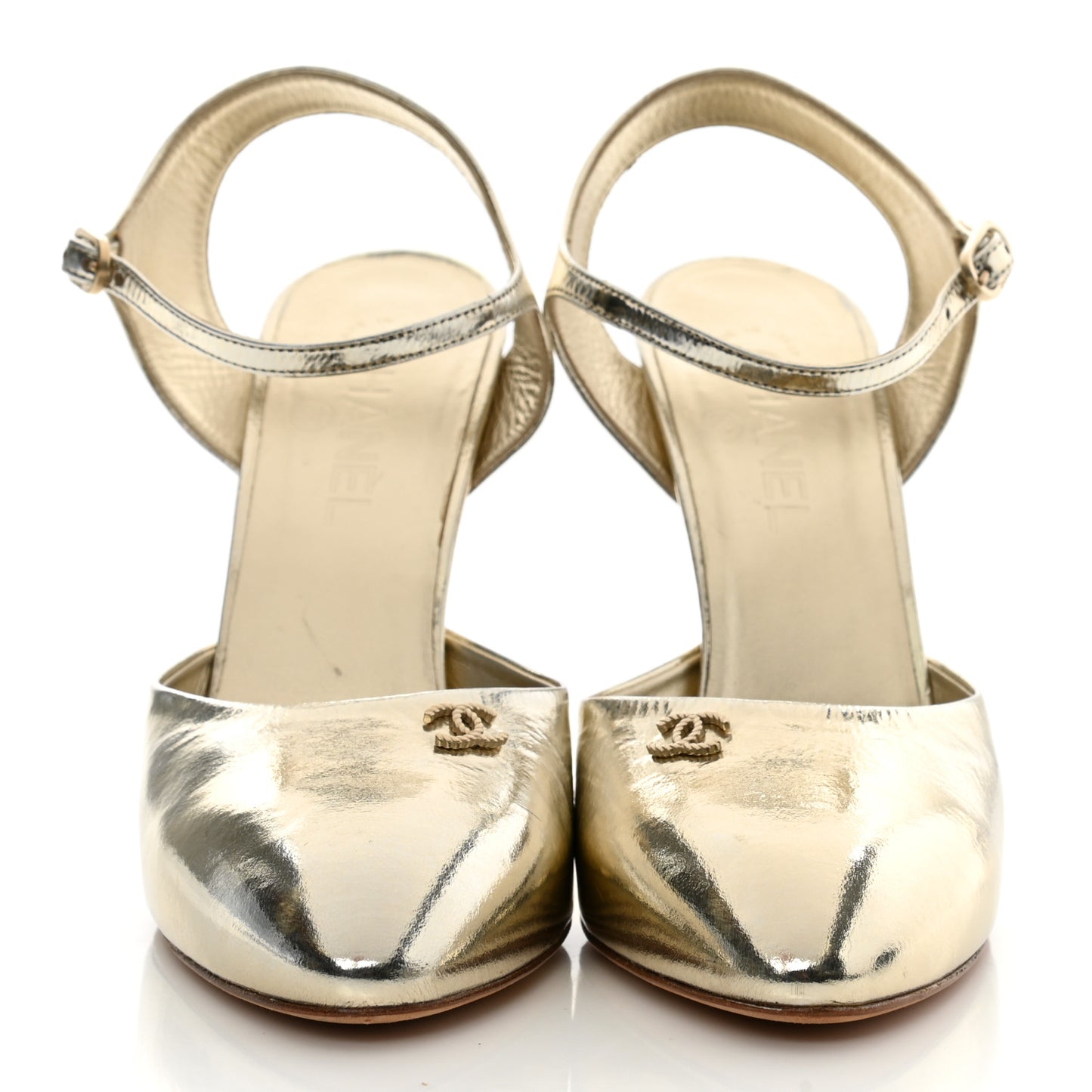 Laminated Lambskin CC Pumps 40.5 Gold