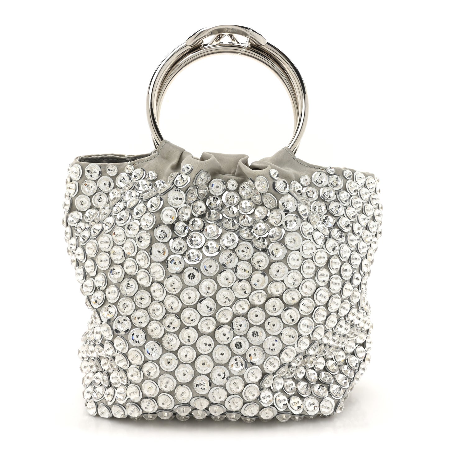 Satin Rhinestone Embellished Small Carry Secrets Bucket Bag Silver