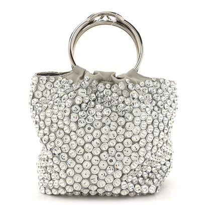 Valentino Garavani Satin Rhinestone Embellished Small Carry Secrets Bucket Bag Silver 1 of 10