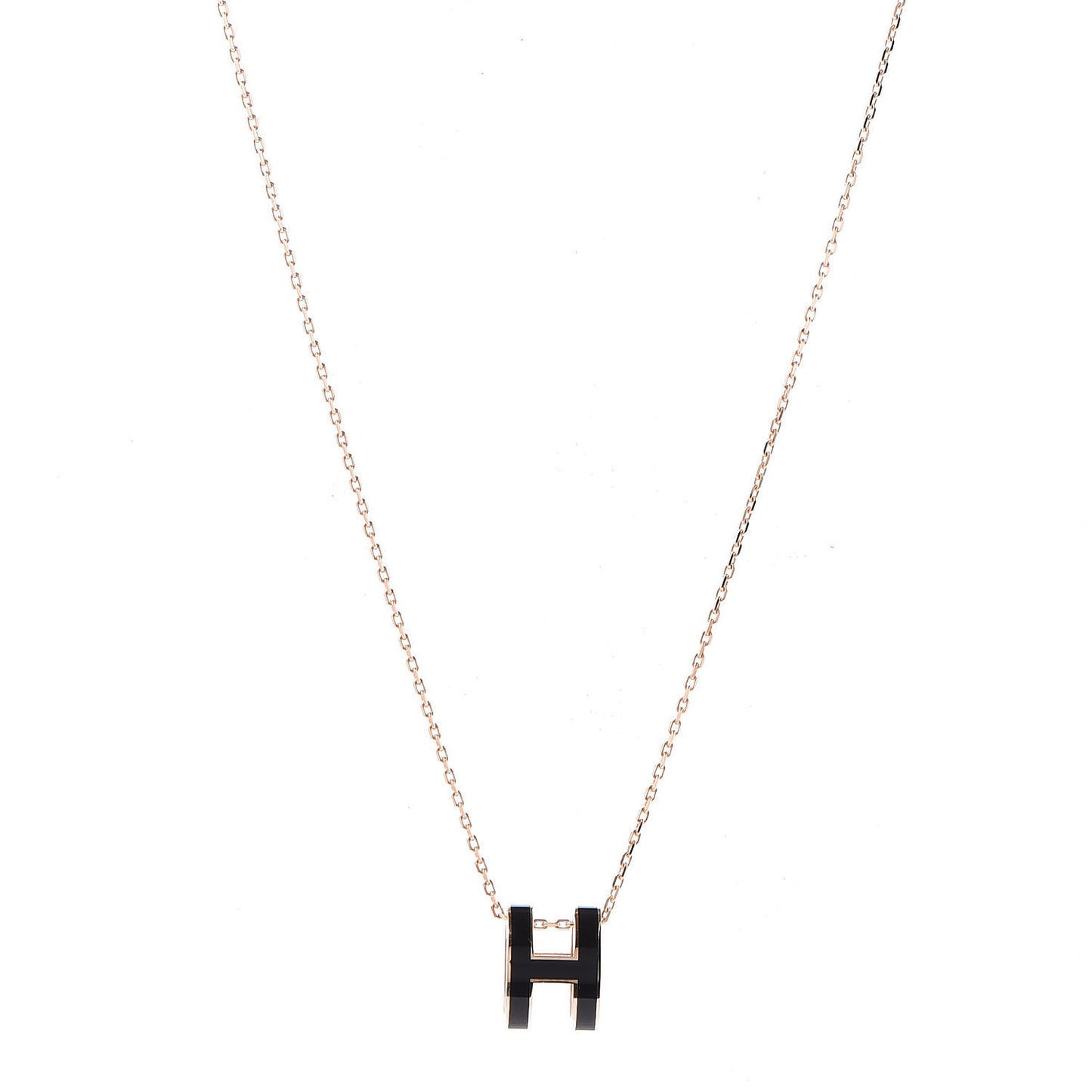 Lacquered Rose Gold Pop H Pendant Necklace Black