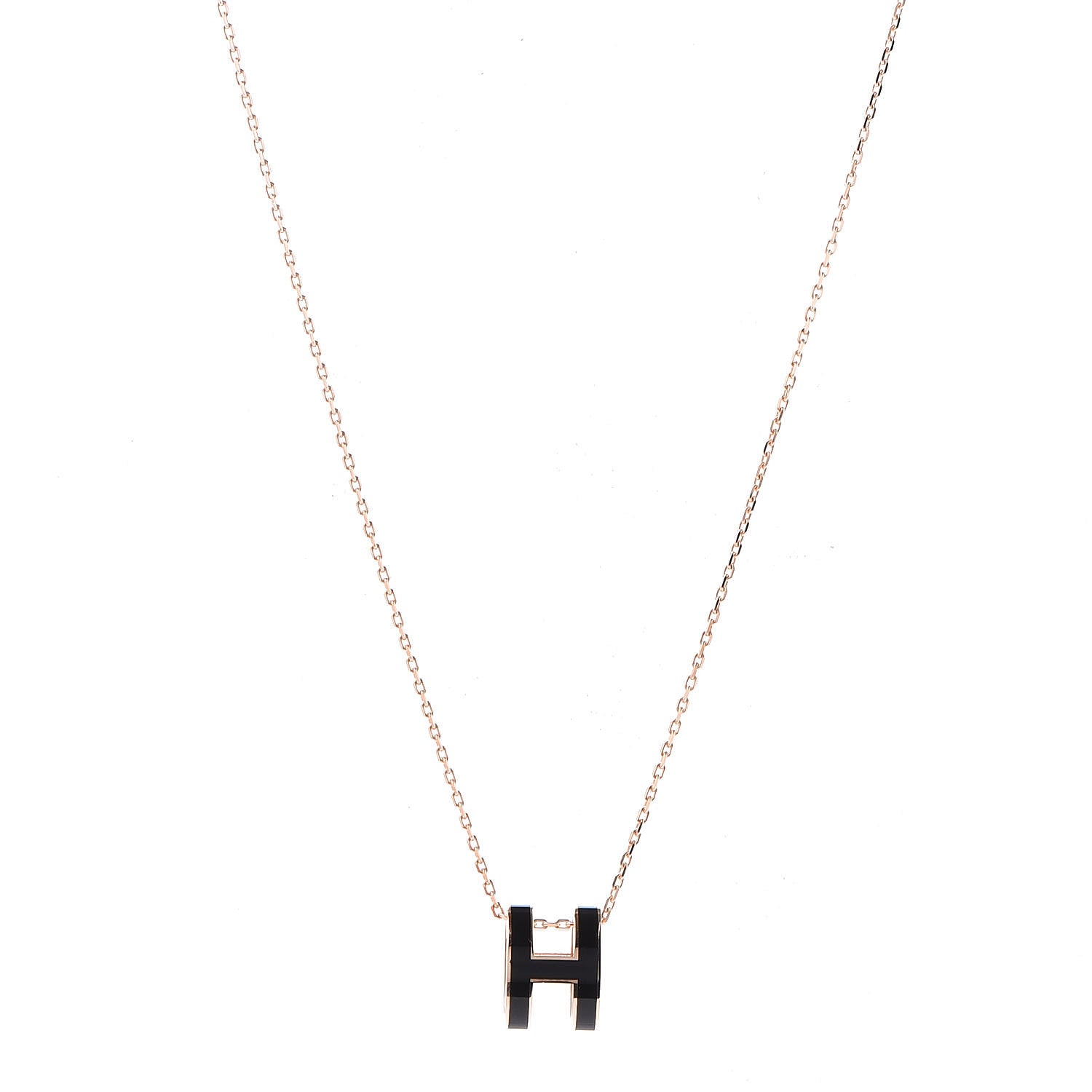 Hermes Lacquered Rose Gold Pop H Pendant Necklace Black 1 of 8