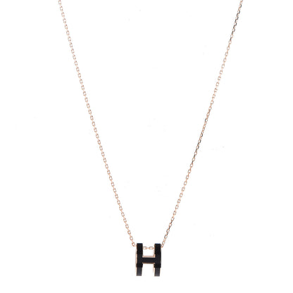 Hermes Lacquered Rose Gold Pop H Pendant Necklace Black 1 of 8
