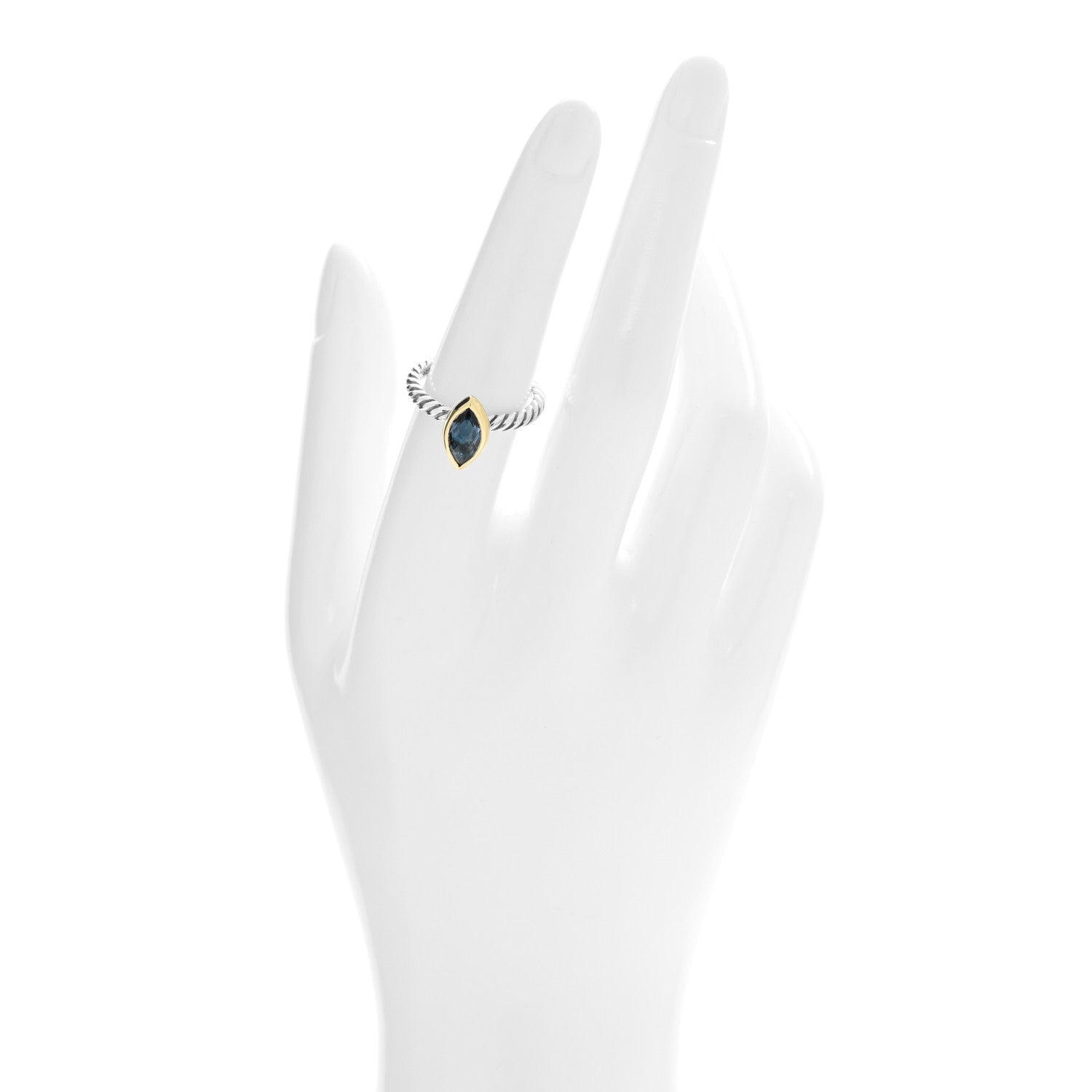 David Yurman Sterling Silver 18K Yellow Gold Blue Topaz Marquise Ring 54 7 2 of 4