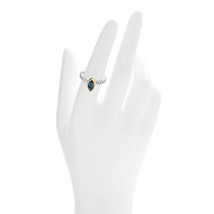 David Yurman Sterling Silver 18K Yellow Gold Blue Topaz Marquise Ring 54 7 2 of 4