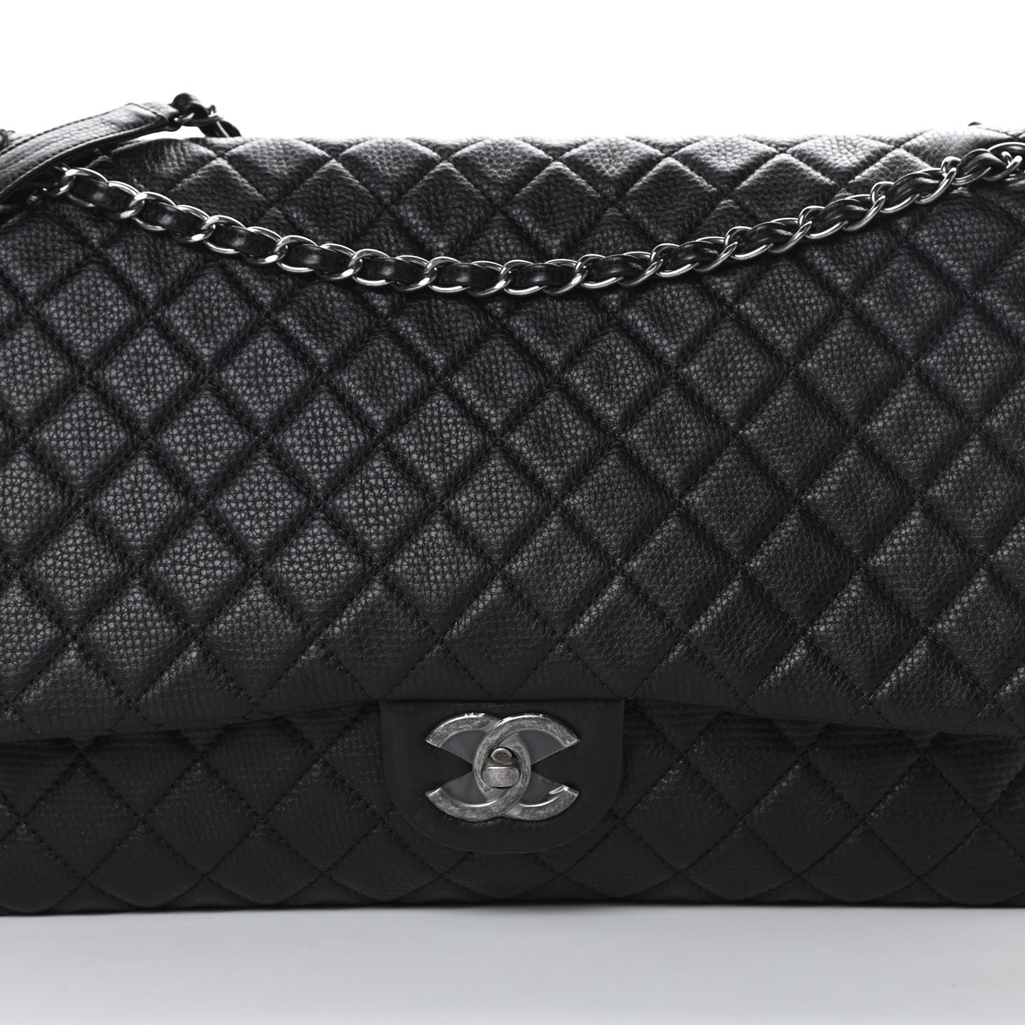 Calfskin Quilted XXL Travel Flap Bag Black