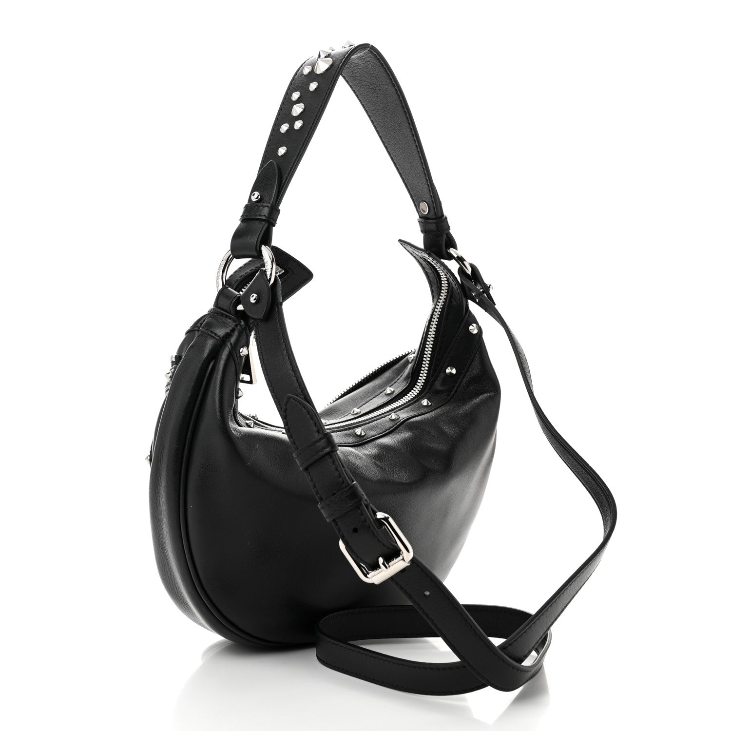 Versace Calfskin Studded Small Repeat Zip Hobo Black 3 of 9