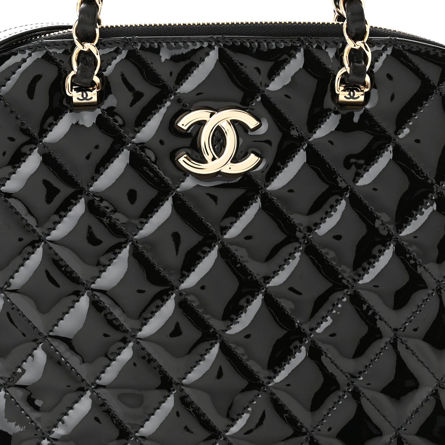 Patent Quilted Shiny Coco Small Shopping Bag Black