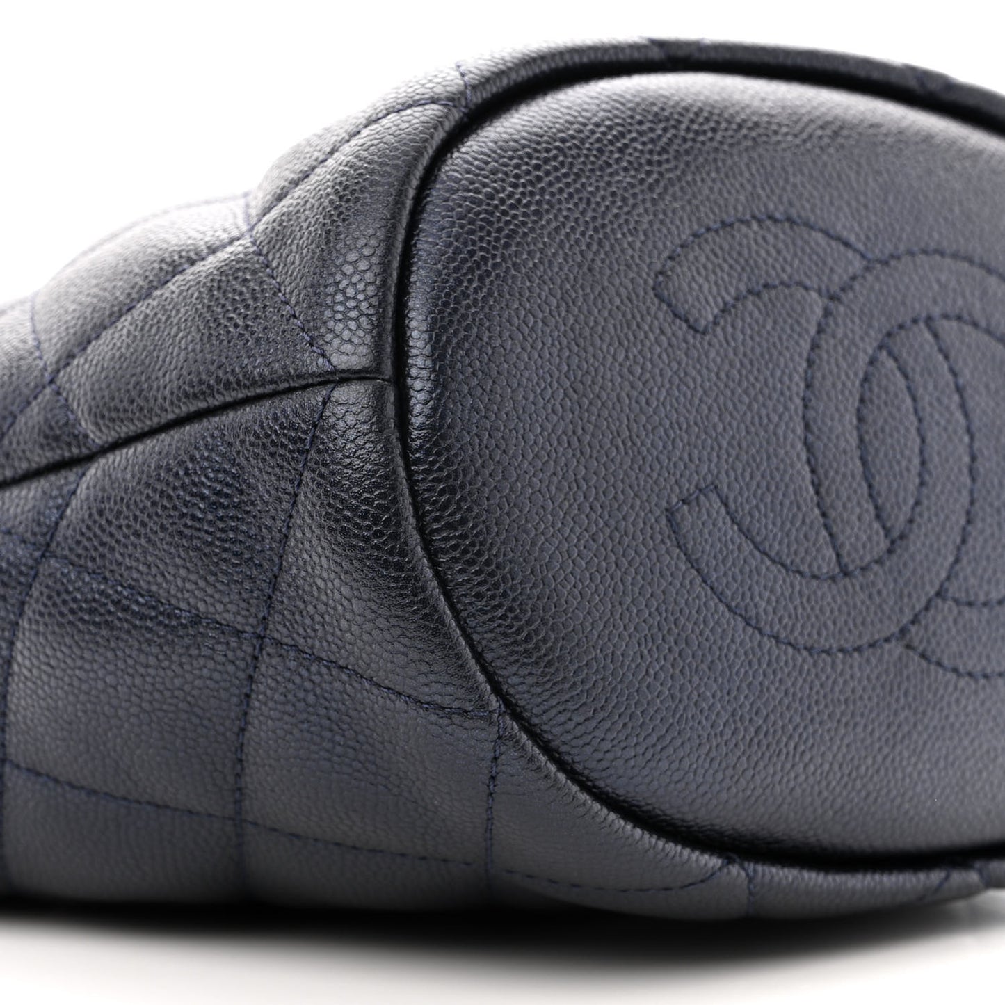 Iridescent Caviar Quilted My Perfect CC Bucket Drawstring Bag Blue