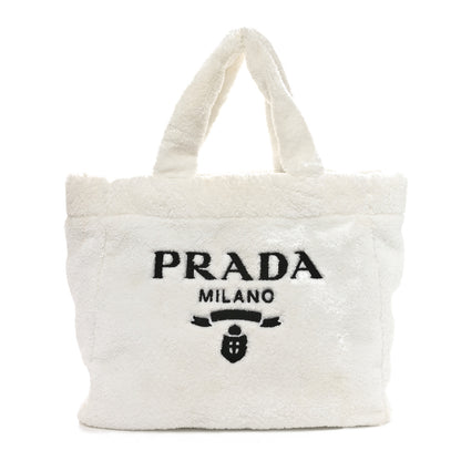 Prada Terry Cloth Tote Bag White Black 1 of 9