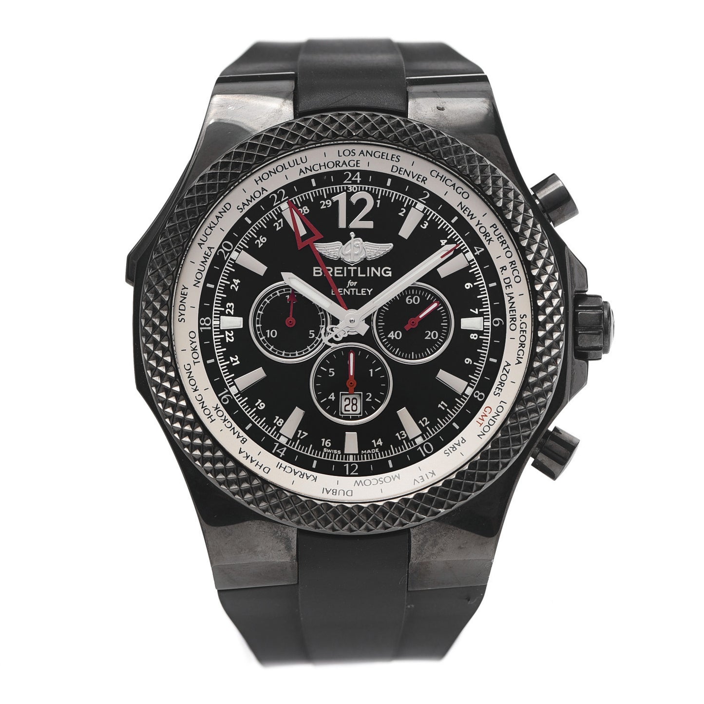 Carbon Steel Rubber 49mm Bentley GMT Chronograph Limited Edition Automatic Watch Black M47362