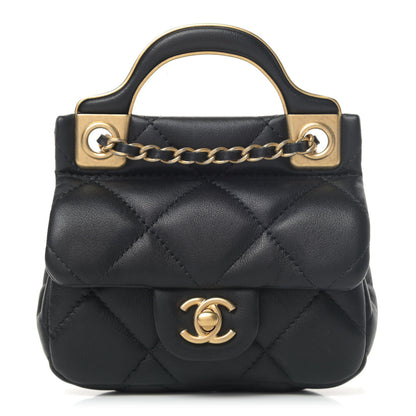 Chanel Calfskin Quilted Lady Handle Flap Card Holder With Chain Black 1 of 4