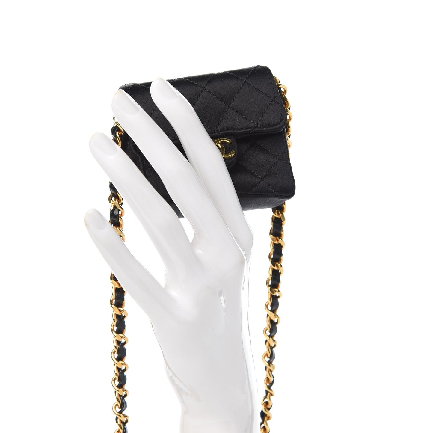Satin Quilted Micro Mini Flap Black