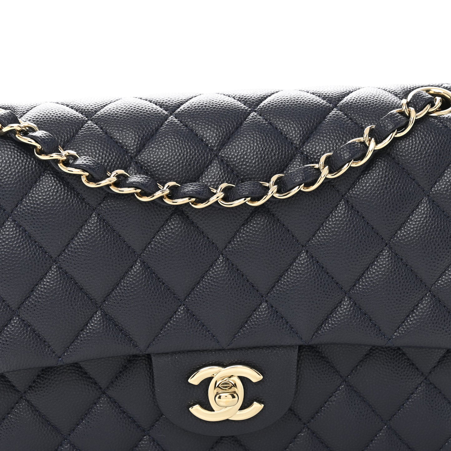 Caviar Quilted Medium Double Flap Navy