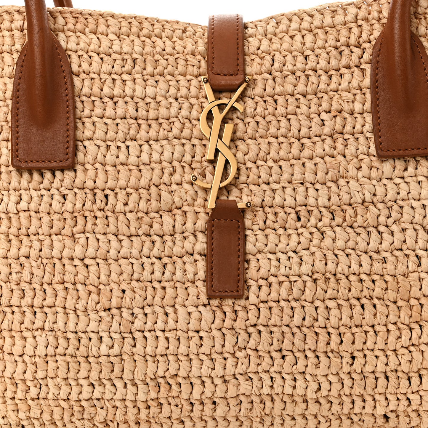 Raffia Calfskin Panier Rectangle Tote Naturel Brick