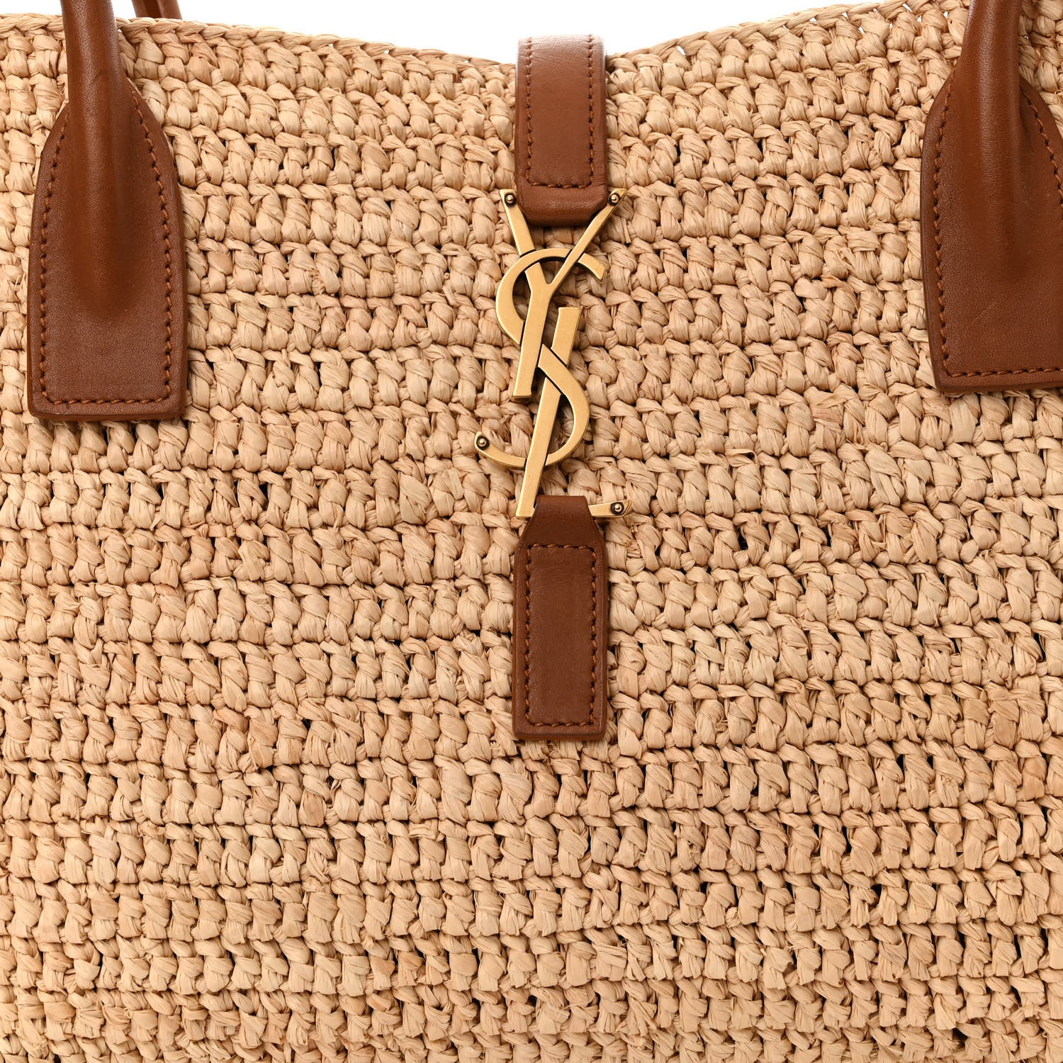 Saint Laurent Raffia Calfskin Panier Rectangle Tote Naturel Brick 7 of 11